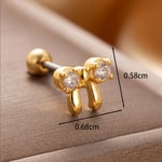 Gold color / 1 Piece Simple Series Classic Bow Knot Copper  Gold Color Zircon Women's Stud Earrings 